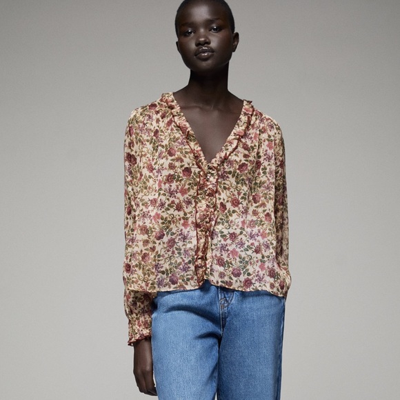 NWT ZARA Cropped Print Blouse M - Picture 3 of 7
